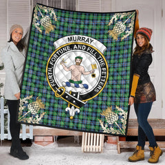 Murray of Atholl Ancient Tartan Crest Premium Quilt - Gold Thistle Style