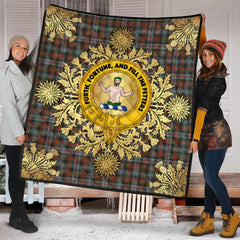 Murray of Atholl Weathered Tartan Crest Premium Quilt - Gold Thistle Style