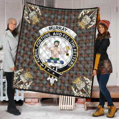 Murray of Atholl Weathered Tartan Crest Premium Quilt - Gold Thistle Style