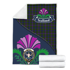Murray (of Atholl) Tartan Crest Premium Blanket - Thistle Style