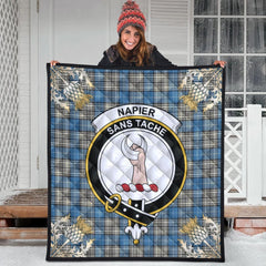 Napier Ancient Tartan Crest Premium Quilt - Gold Thistle Style