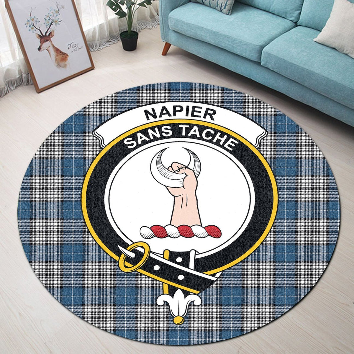 Napier Modern Tartan Crest Round Rug