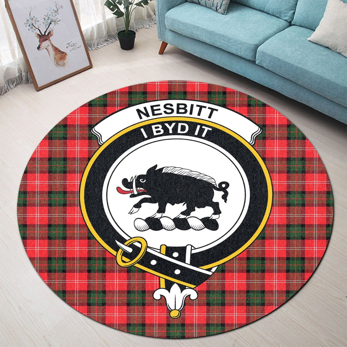 Nesbitt Modern Tartan Crest Round Rug