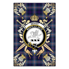 Nevoy Tartan Crest Black Garden Flag - Gold Thistle Style