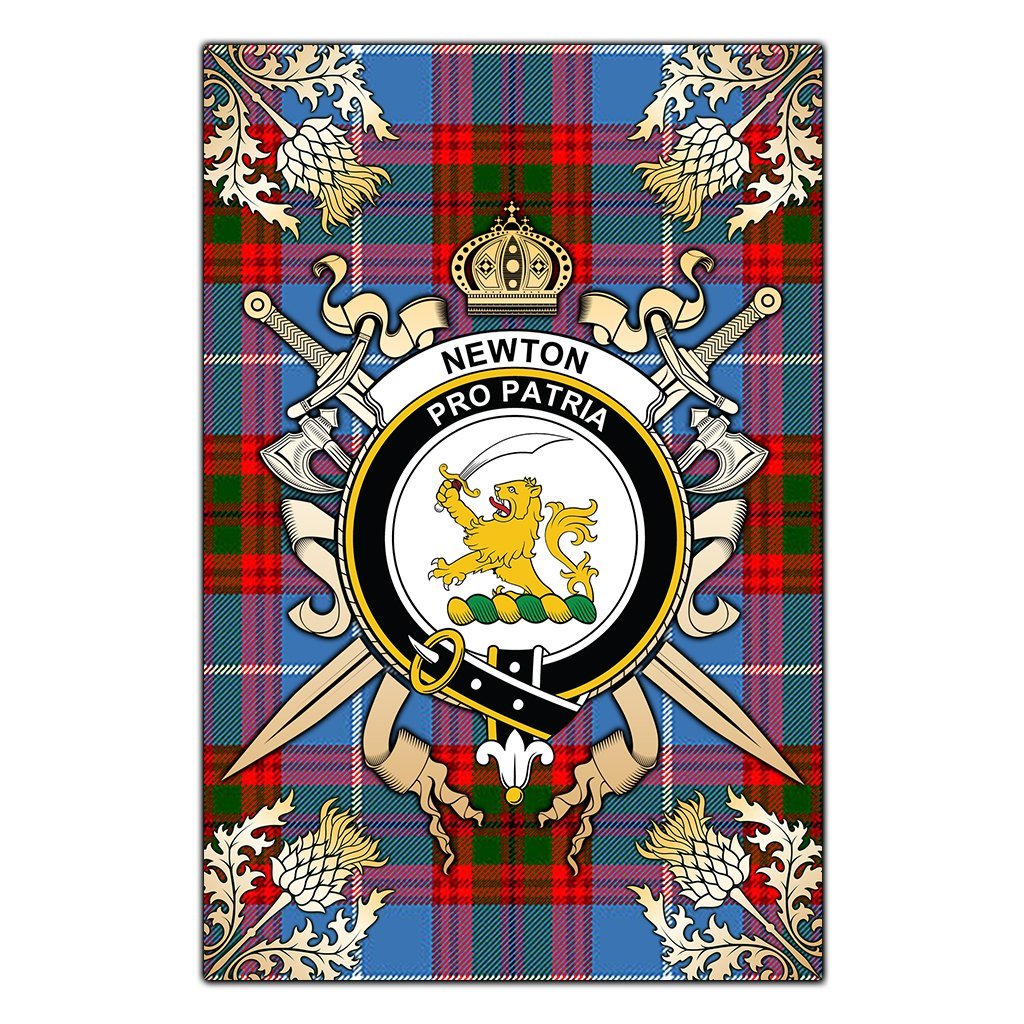 Newton Tartan Crest Black Garden Flag - Gold Thistle Style