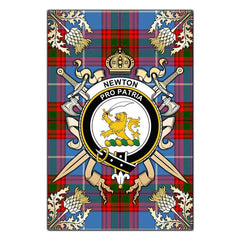 Newton Tartan Crest Black Garden Flag - Gold Thistle Style