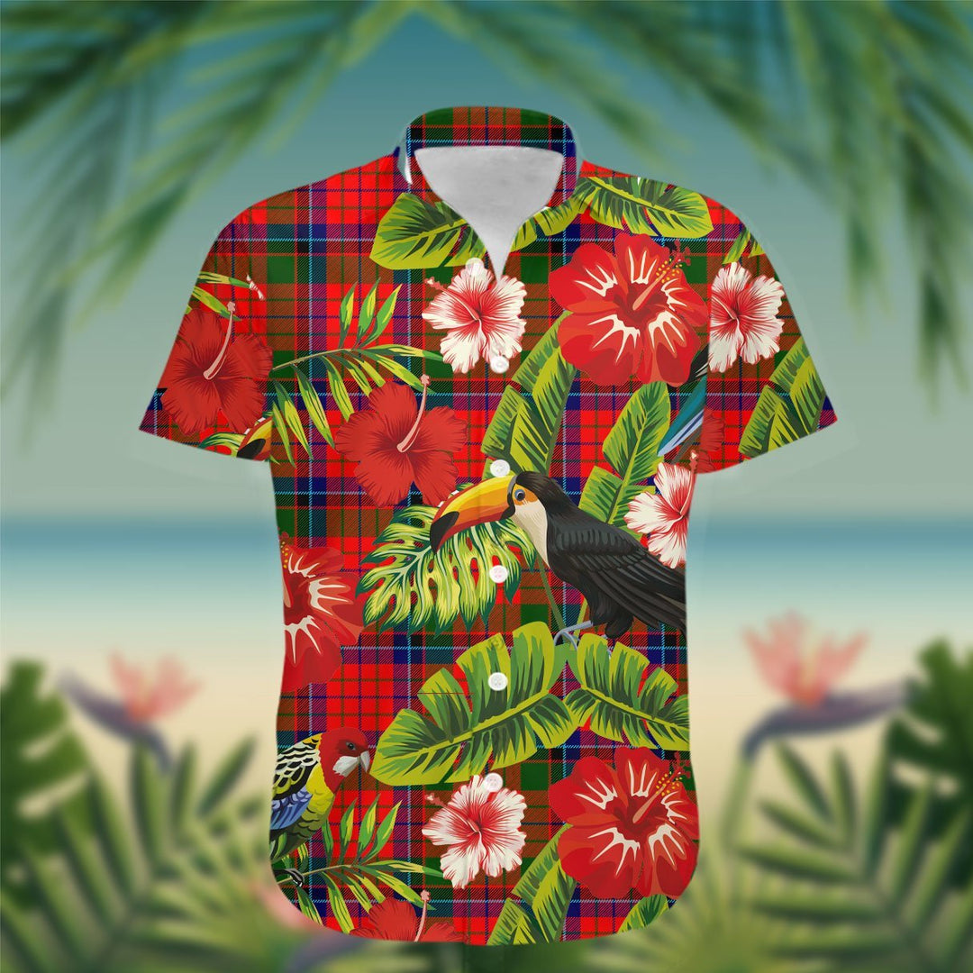 Nicolson Tartan Hawaiian Shirt Hibiscus, Coconut, Parrot, Pineapple - Tropical Garden Shirt