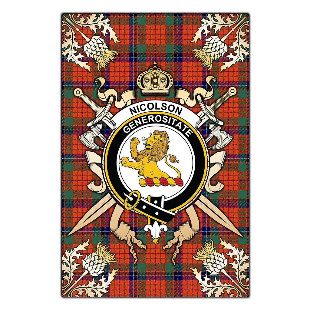 Nicolson Ancient Tartan Crest Black Garden Flag - Gold Thistle Style