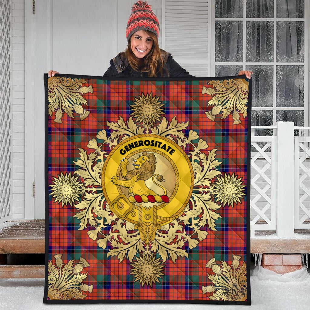 Nicolson Ancient Tartan Crest Premium Quilt - Gold Thistle Style