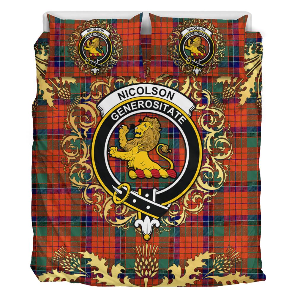Nicolson Ancient Tartan Crest Bedding Set - Golden Thistle Style