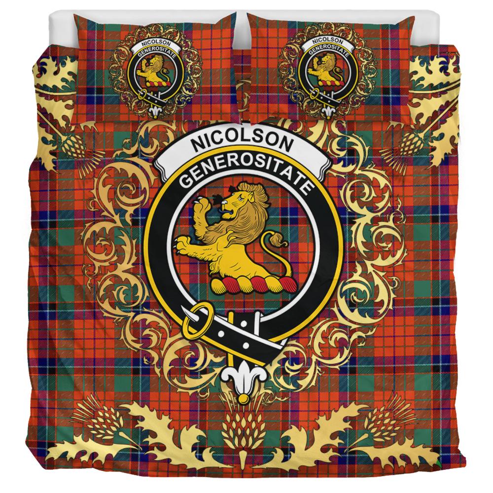 Nicolson Ancient Tartan Crest Bedding Set - Golden Thistle Style