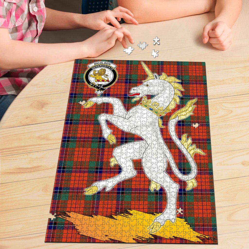 Nicolson Ancient Tartan Crest Unicorn Scotland Jigsaw Puzzles