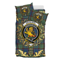 Nicolson Hunting Ancient Tartan Crest Bedding Set - Golden Thistle Style