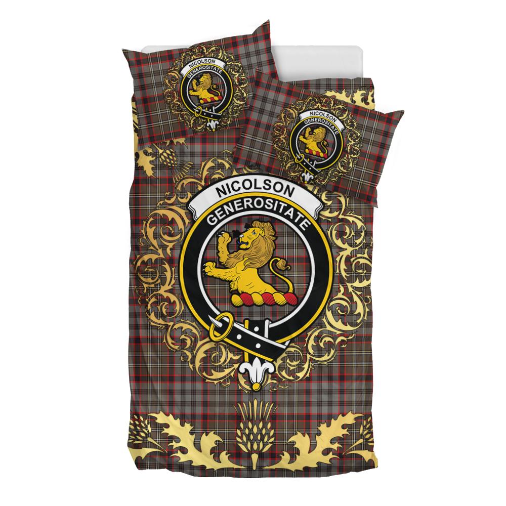 Nicolson Hunting Weathered Tartan Crest Bedding Set - Golden Thistle Style