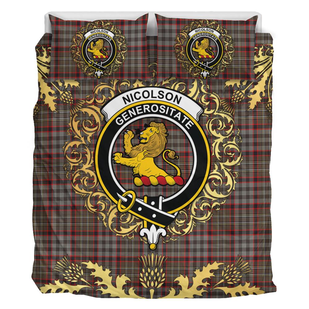 Nicolson Hunting Weathered Tartan Crest Bedding Set - Golden Thistle Style