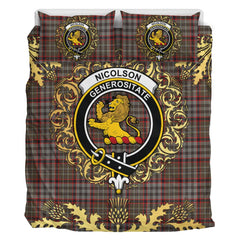 Nicolson Hunting Weathered Tartan Crest Bedding Set - Golden Thistle Style