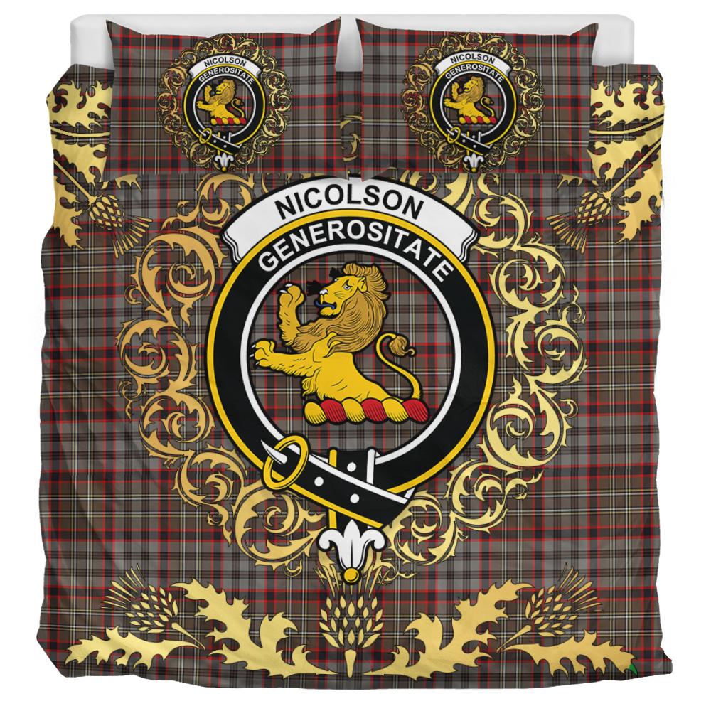 Nicolson Hunting Weathered Tartan Crest Bedding Set - Golden Thistle Style