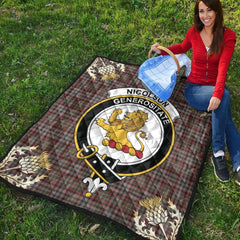 Nicolson Hunting Weathered Tartan Crest Premium Quilt - Gold Thistle Style