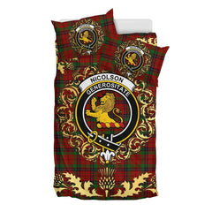 Nicolson Lochcarron Tartan Crest Bedding Set - Golden Thistle Style