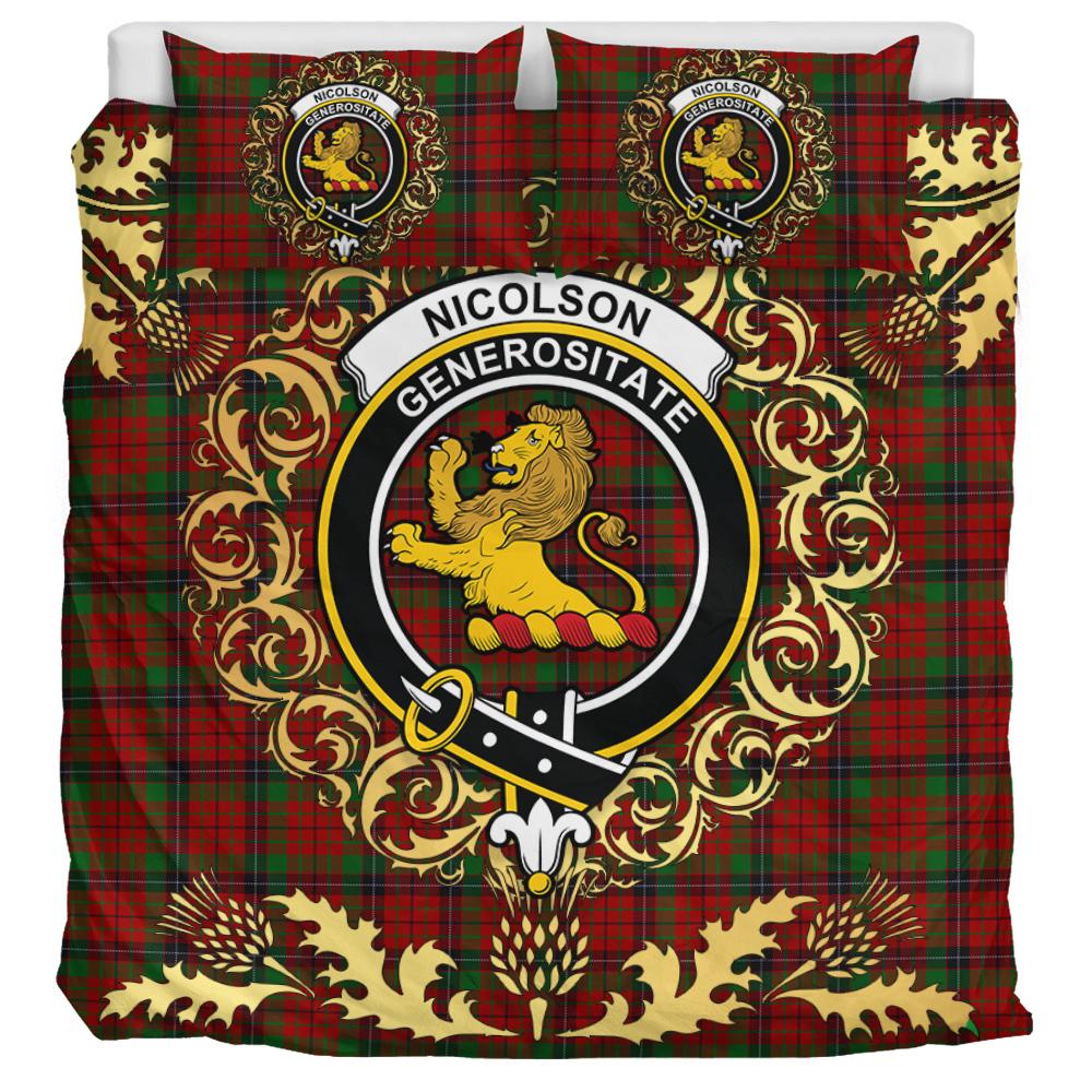 Nicolson Lochcarron Tartan Crest Bedding Set - Golden Thistle Style