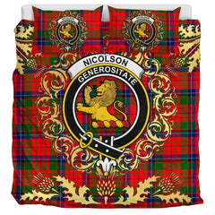 Nicolson Modern Tartan Crest Bedding Set - Golden Thistle Style