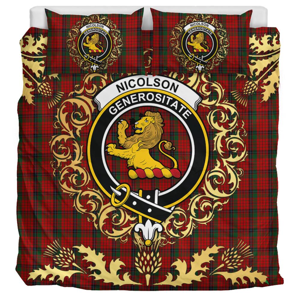 Nicolson (MacNicol) 02 Tartan Crest Bedding Set - Golden Thistle Style