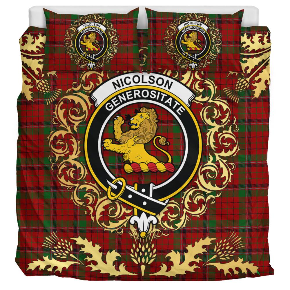 Nicolson (MacNicol) 03 Tartan Crest Bedding Set - Golden Thistle Style