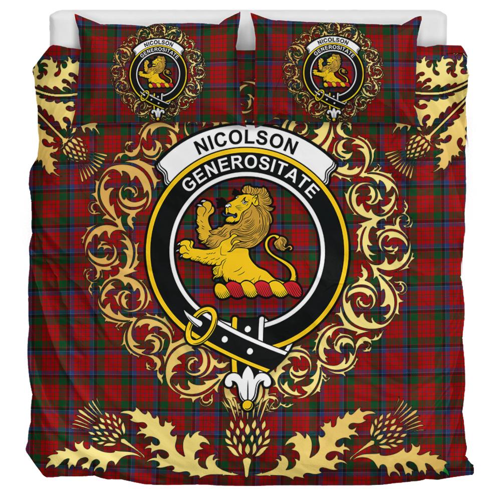 Nicolson (MacNicol) Tartan Crest Bedding Set - Golden Thistle Style
