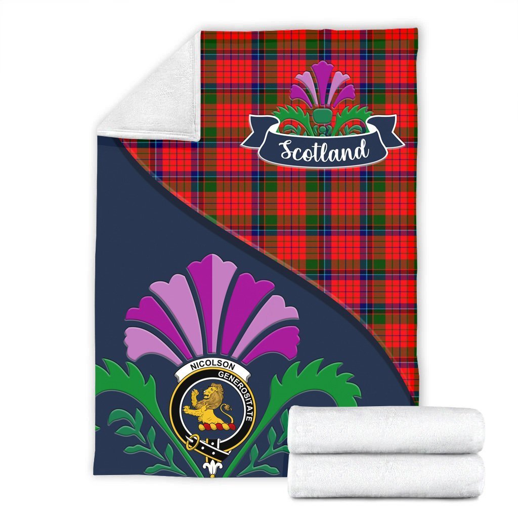 Nicolson Tartan Crest Premium Blanket - Thistle Style