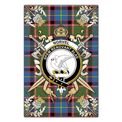 Norvel Tartan Crest Black Garden Flag - Gold Thistle Style