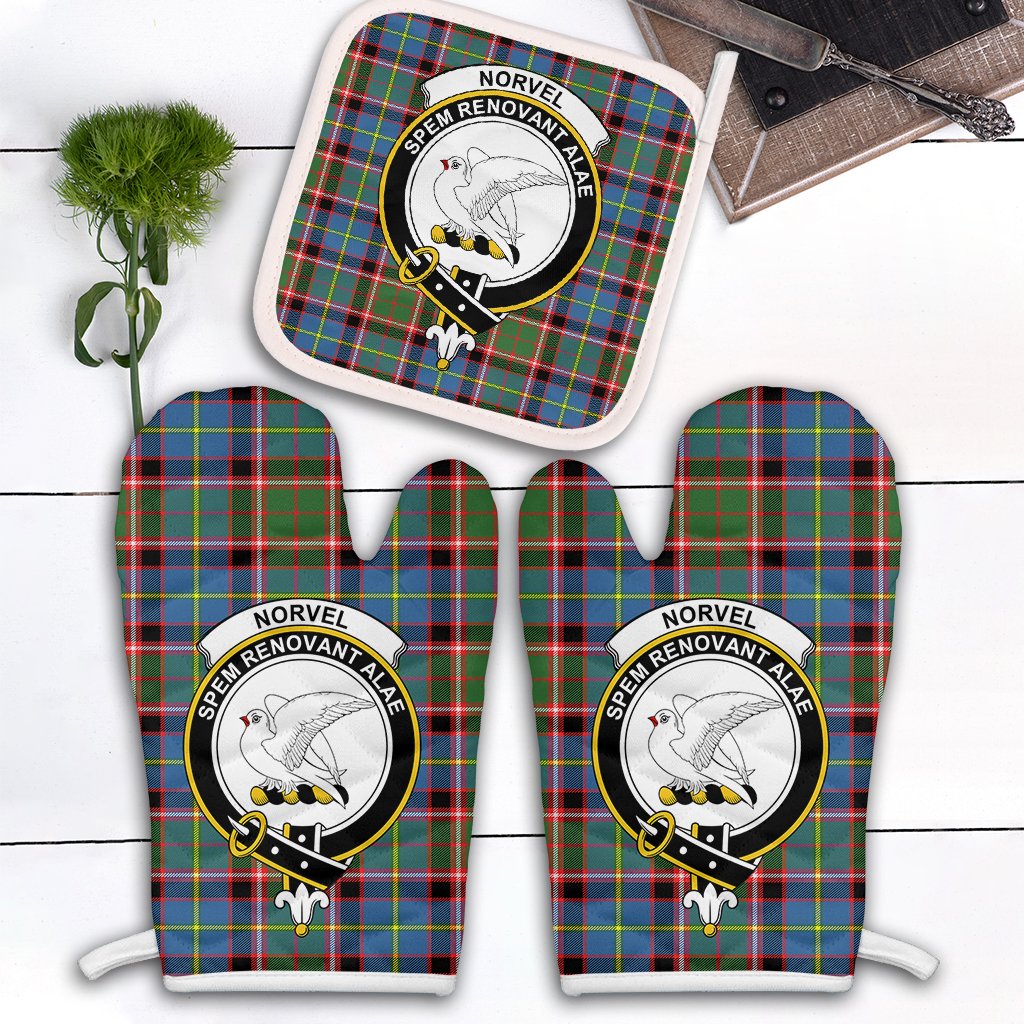 Norvel Tartan Crest Oven Mitt And Pot Holder (2 Oven Mitts + 1 Pot Holder)