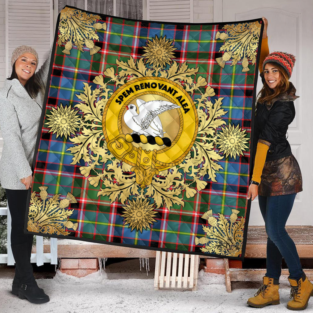 Norvel Tartan Crest Premium Quilt - Gold Thistle Style