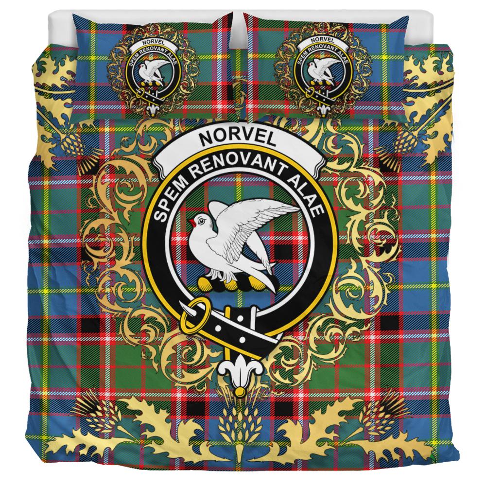 Norvel Tartan Crest Bedding Set - Golden Thistle Style