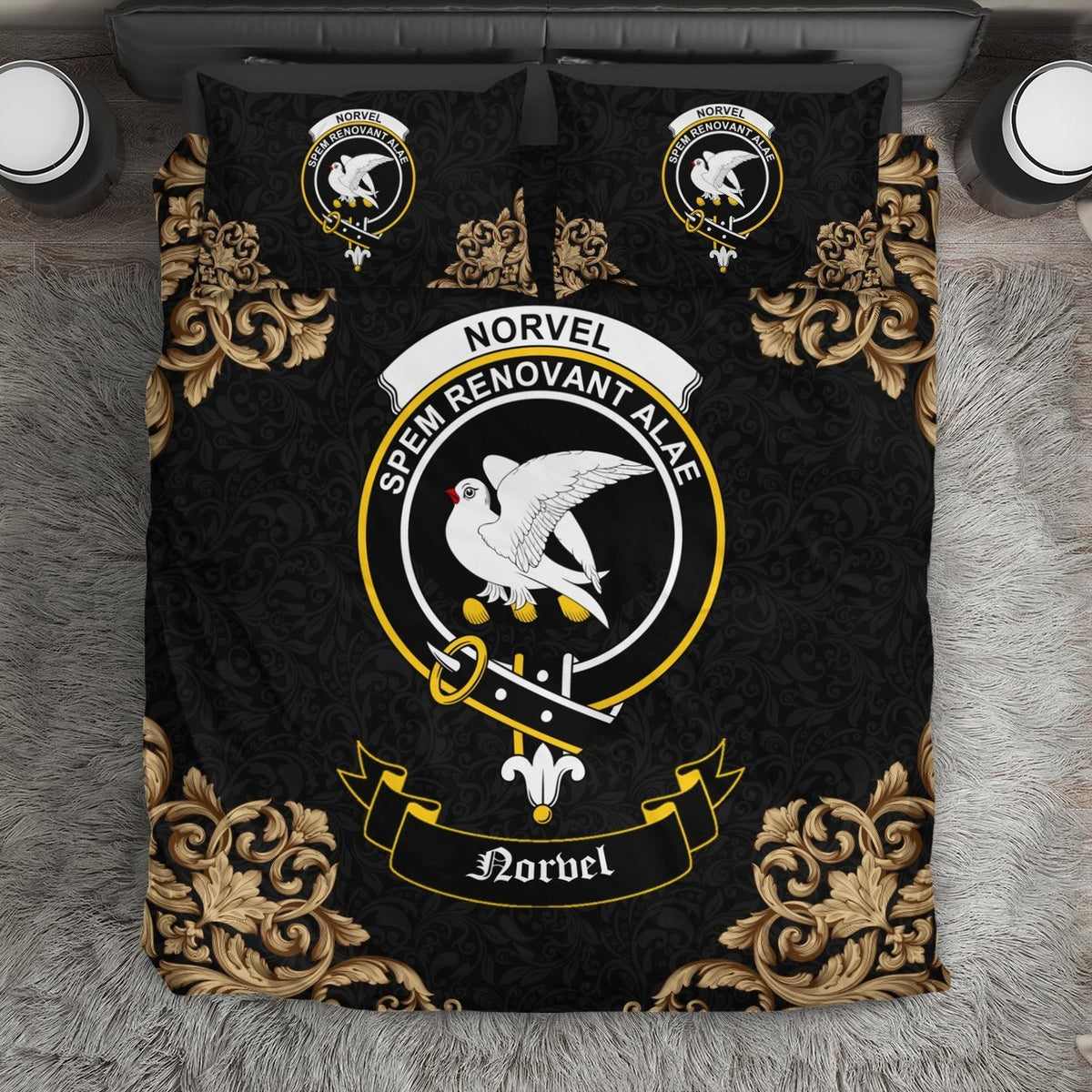 Norvel (or Norvill) Crest Black Bedding Set