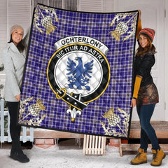 Ochterlony Tartan Crest Premium Quilt - Gold Thistle Style