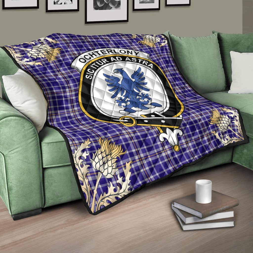 Ochterlony Tartan Crest Premium Quilt - Gold Thistle Style