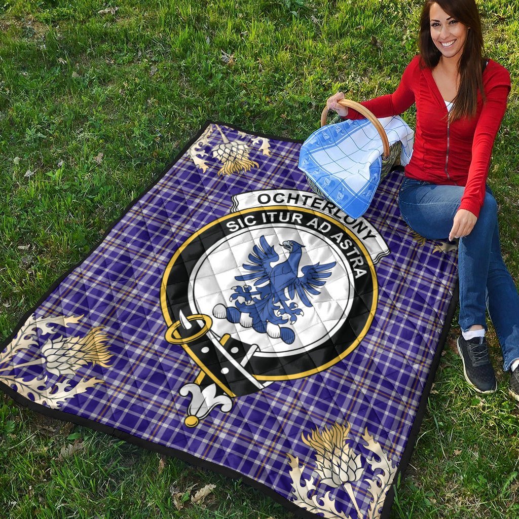 Ochterlony Tartan Crest Premium Quilt - Gold Thistle Style