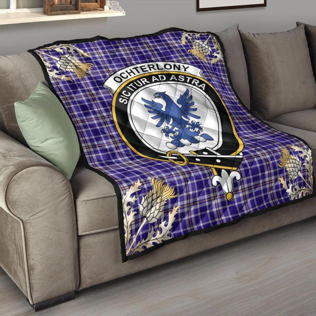 Ochterlony Tartan Crest Premium Quilt - Gold Thistle Style