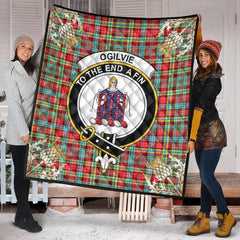 Ogilvie Tartan Crest Premium Quilt - Gold Thistle Style