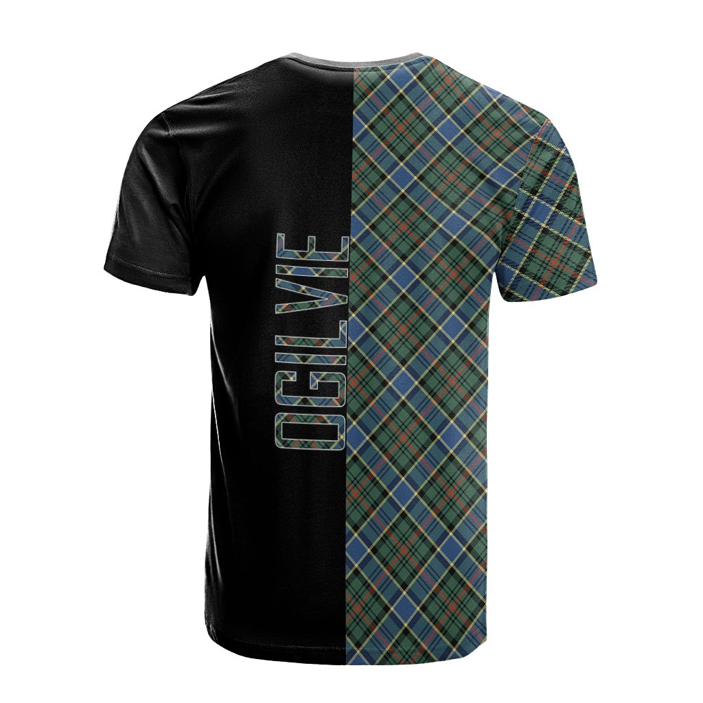 Ogilvie Hunting Ancient Tartan T-Shirt Half of Me - Cross Style