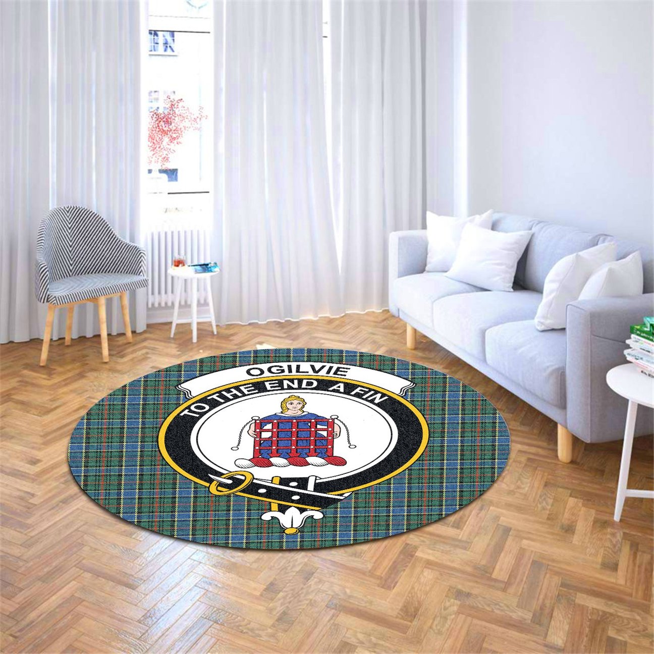Ogilvie Hunting Ancient Tartan Crest Round Rug