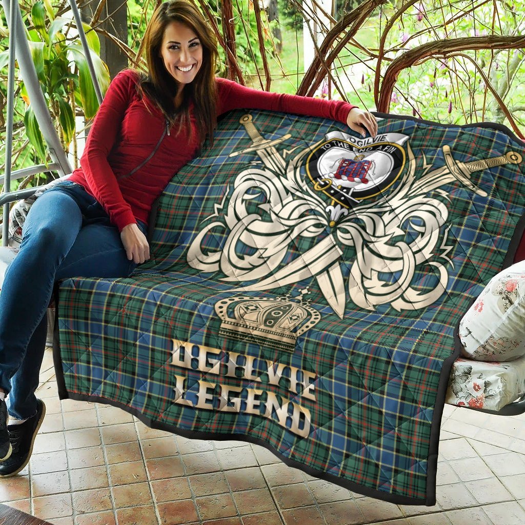 Ogilvie Hunting Ancient Tartan Crest Legend Gold Royal Premium Quilt
