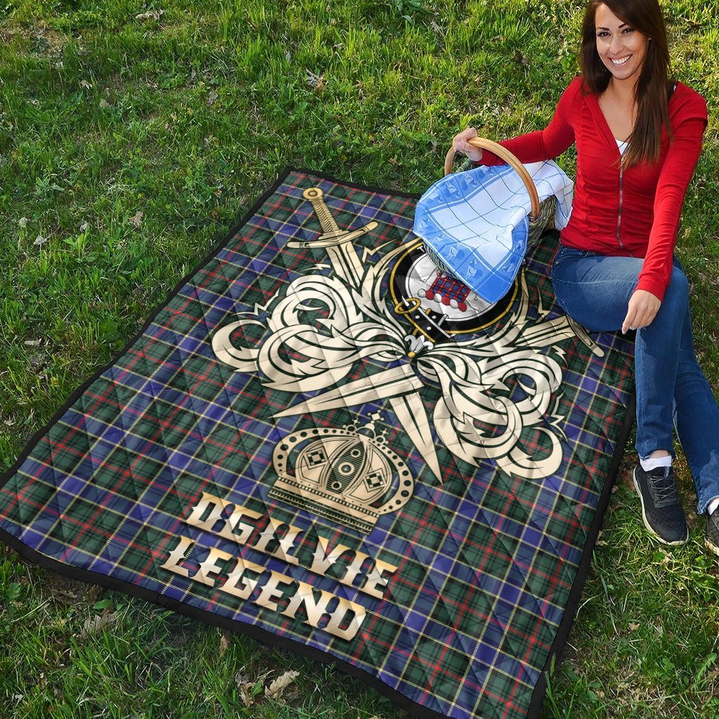 Ogilvie Hunting Modern Tartan Crest Legend Gold Royal Premium Quilt