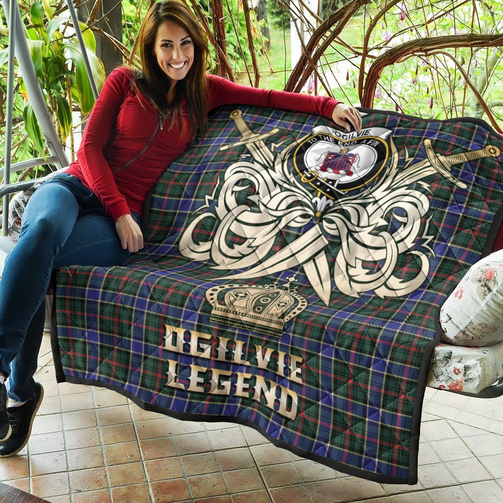 Ogilvie Hunting Modern Tartan Crest Legend Gold Royal Premium Quilt