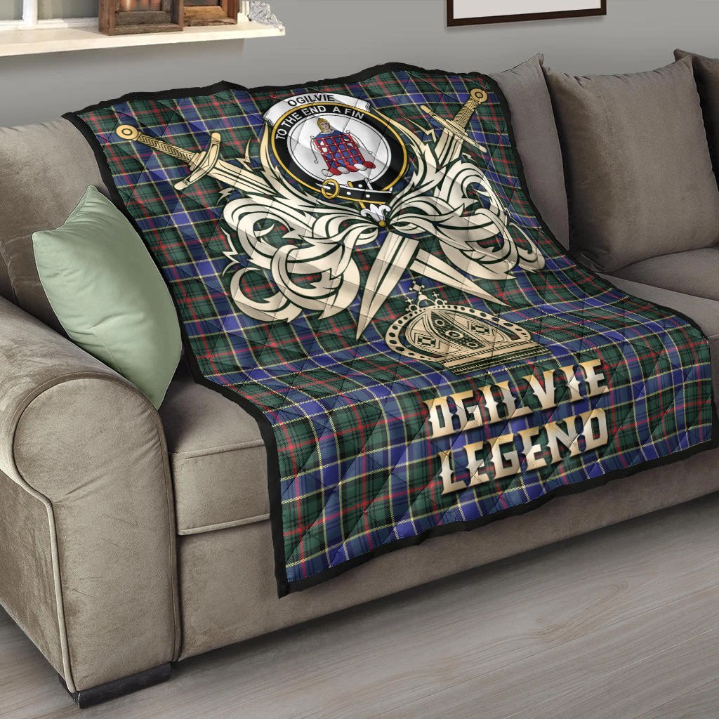 Ogilvie Hunting Modern Tartan Crest Legend Gold Royal Premium Quilt