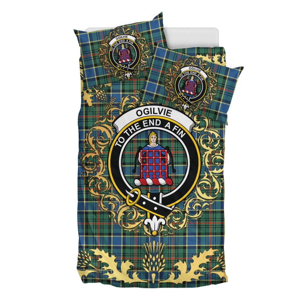 Ogilvie (Ogilvy) Hunting Ancient Tartan Crest Bedding Set - Golden Thistle Style