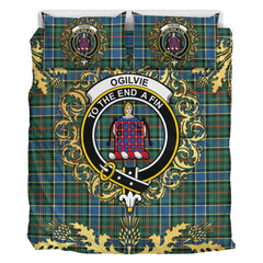 Ogilvie (Ogilvy) Hunting Ancient Tartan Crest Bedding Set - Golden Thistle Style