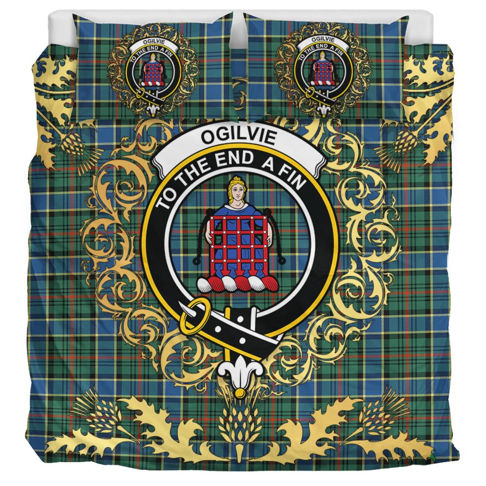 Ogilvie (Ogilvy) Hunting Ancient Tartan Crest Bedding Set - Golden Thistle Style