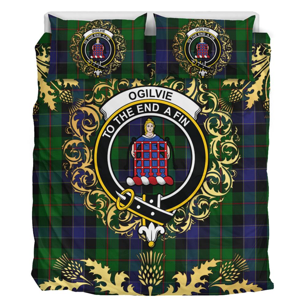 Ogilvie (Ogilvy) of Inverarity Tartan Crest Bedding Set - Golden Thistle Style