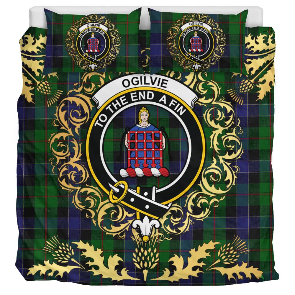 Ogilvie (Ogilvy) of Inverarity Tartan Crest Bedding Set - Golden Thistle Style